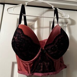 Torrid 42DD Long line corset semi-convertable Black and Pink Lace Bra Intimates